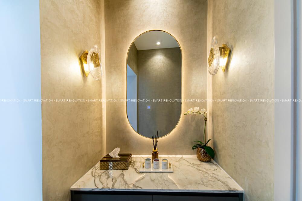 Smart Renovation Design & Fit-Out Company in Dubai presents beautiful MBR Villa powder room renovation.