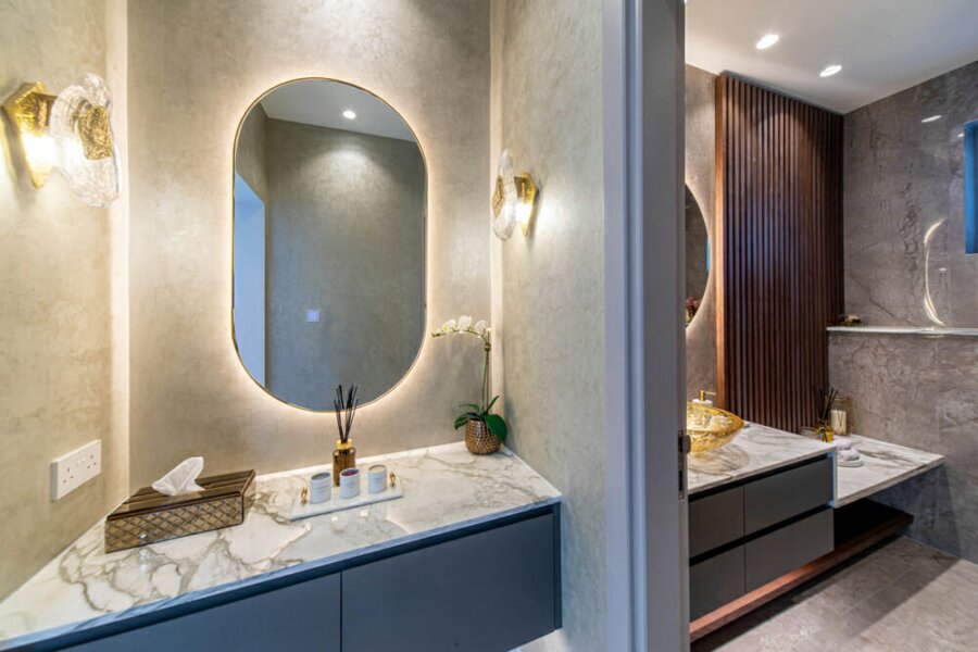 Smart Renovation Design & Fit-Out Company in Dubai presents beautiful MBR Villa powder room renovation.