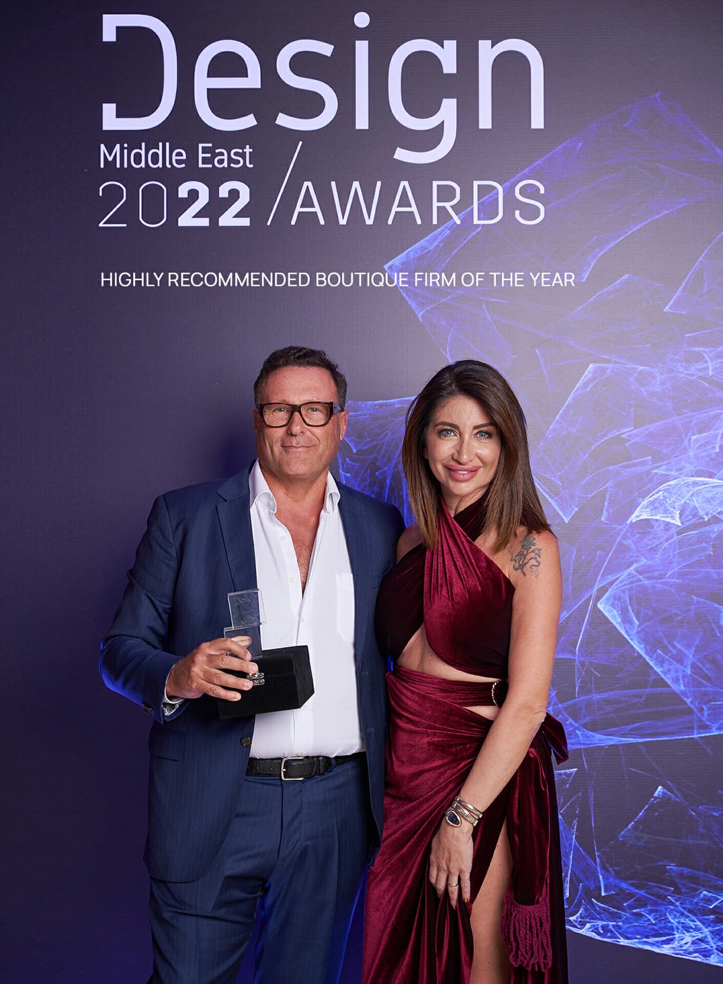Marco and Cinzia at the Design Middle East Awards 2022 winning the Highly Commended Boutique Firm of the Year.