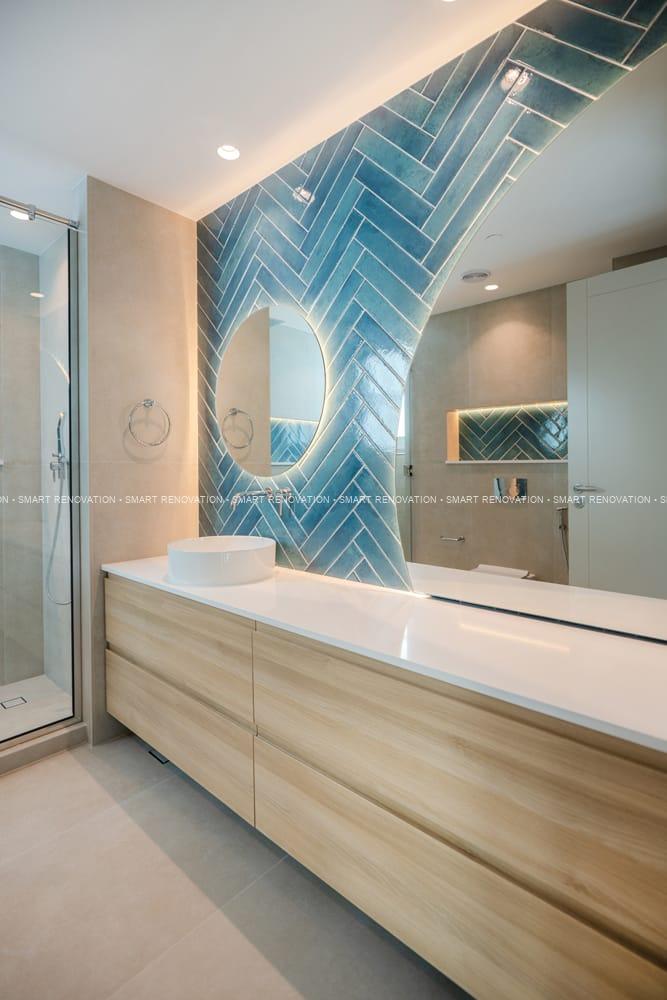 Smart Renovation Design & Fit-Out Company in Dubai presents beautiful Tiffany Blue Apartment bathroom renovation.