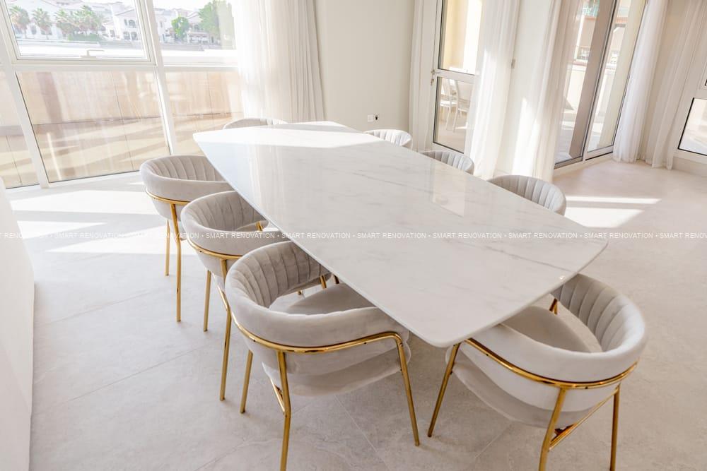 Smart Renovation Design & Fit-Out Company in Dubai presents beautiful Tiffany Blue Apartment living room renovation.