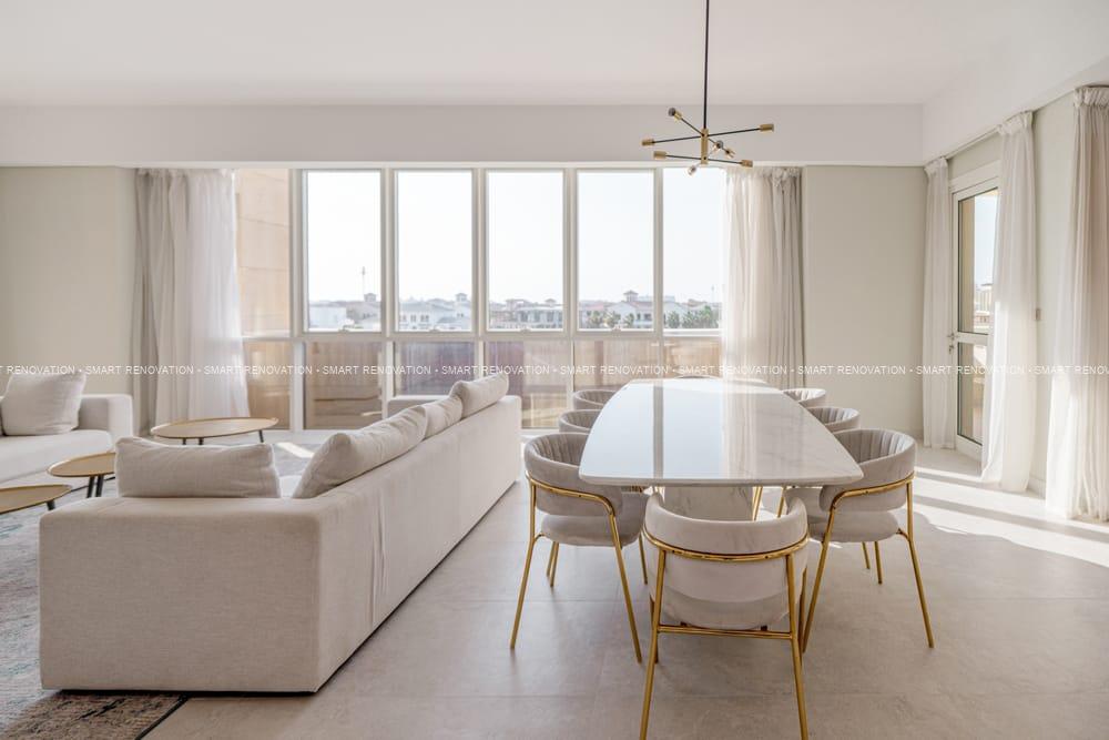 Smart Renovation Design & Fit-Out Company in Dubai presents beautiful Tiffany Blue Apartment living room renovation.