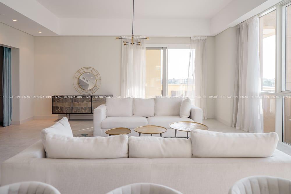 Smart Renovation Design & Fit-Out Company in Dubai presents beautiful Tiffany Blue Apartment living room renovation.