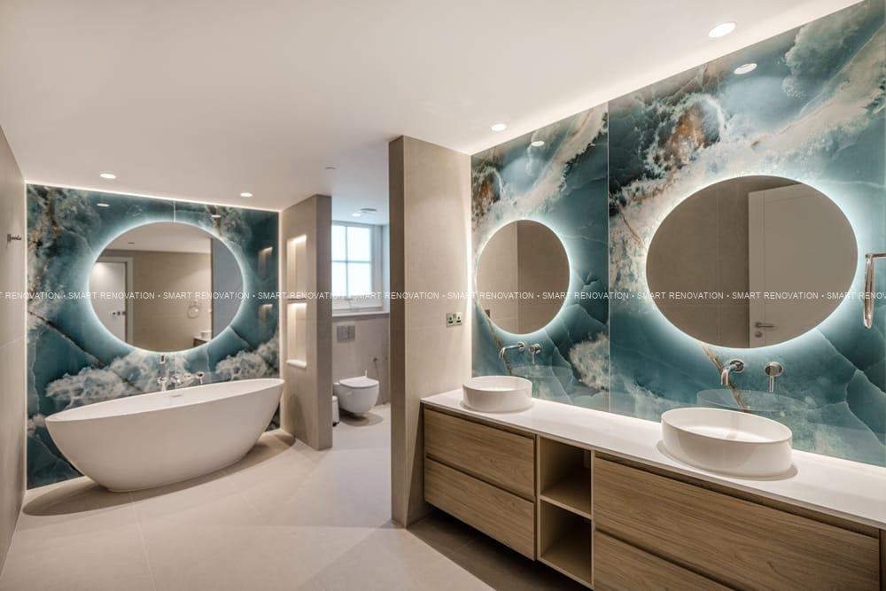 Smart Renovation Design & Fit-Out Company in Dubai presents beautiful Tiffany Blue Apartment bathroom renovation.