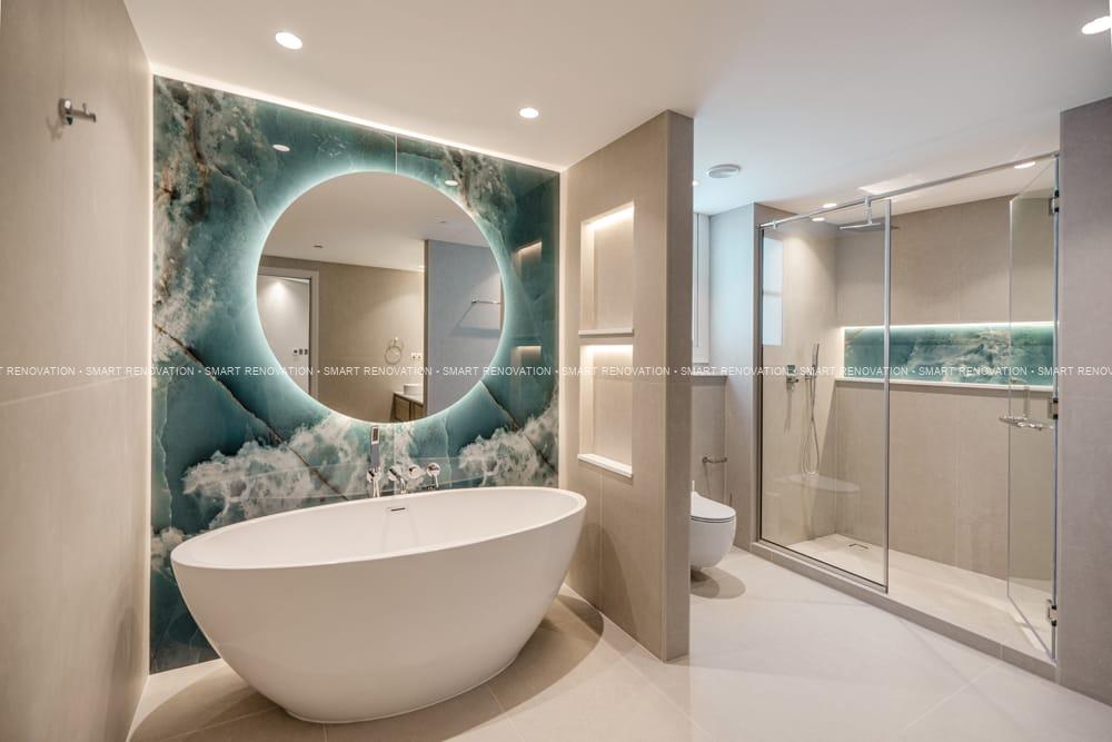 Smart Renovation Design & Fit-Out Company in Dubai presents beautiful Tiffany Blue Apartment bathroom renovation.
