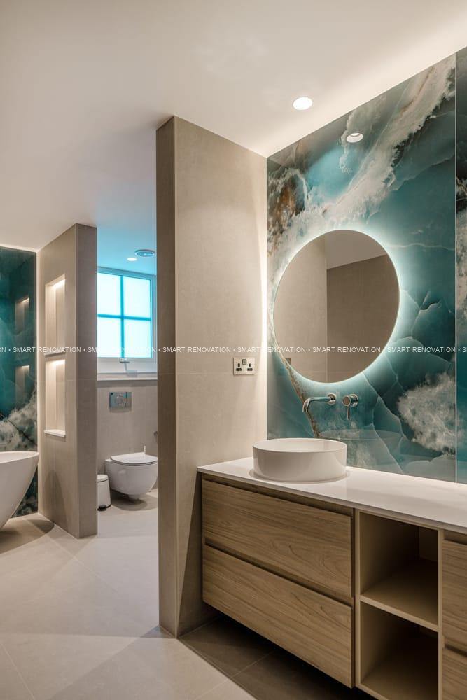 Smart Renovation Design & Fit-Out Company in Dubai presents beautiful Tiffany Blue Apartment bathroom renovation.
