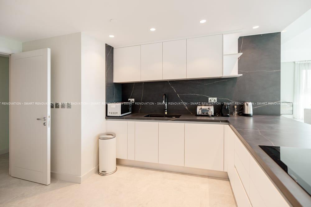 Smart Renovation Design & Fit-Out Company in Dubai presents beautiful Tiffany Blue Apartment kitchen renovation.