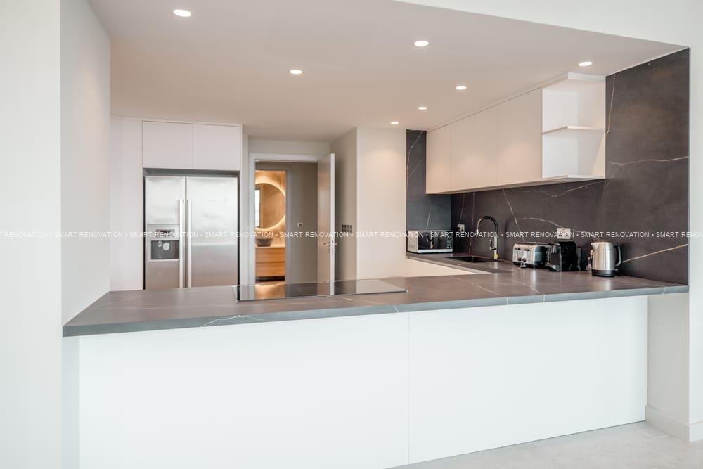 Smart Renovation Design & Fit-Out Company in Dubai presents beautiful Tiffany Blue Apartment kitchen renovation.