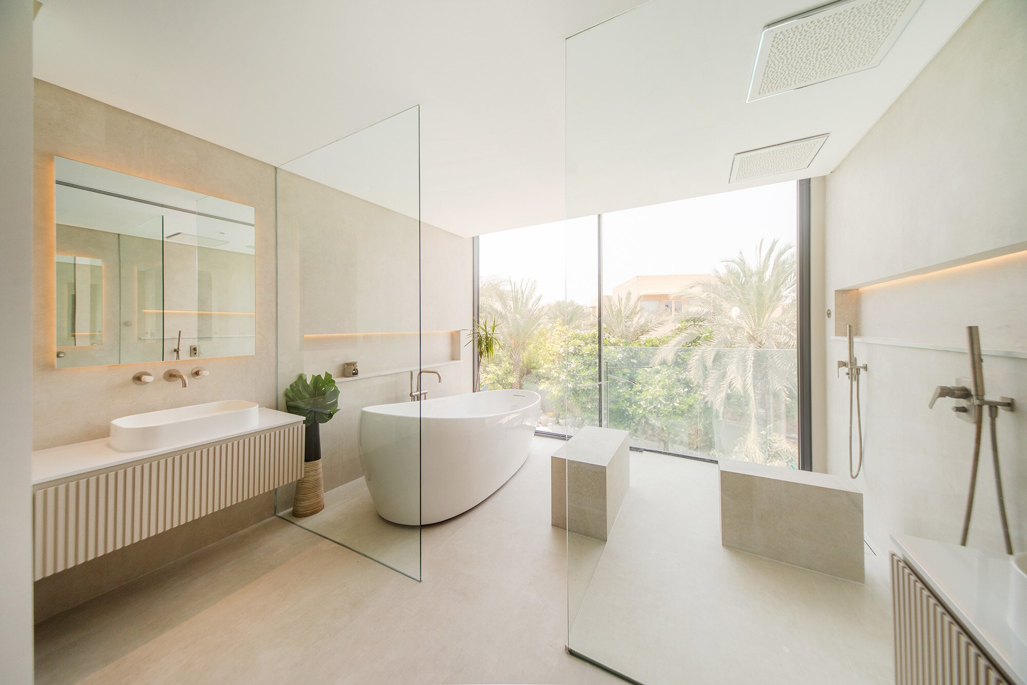 Villa renovation Dubai with minimalist bathroom design from Smart Renovation.